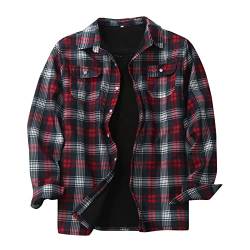 Karierte Jacke Herren Arbeit Jacke Herren Männliche Herbst- Und Winter-Warme Art Und Weise Beiläufige Plaid-Quadrat--Tasche Ohne Kapuze Schnalle Steppjacke Top Coat Lammfell Jacken Herren (Red, L) von MKIUHNJ