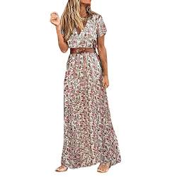 MKIUHNJ Abendkleid,Lange Kleider Damen Elegant,Kleid Damen Sommer,Damen Daily Slim Dress Langes Kleid Ärmellos Cold Shoulder Solid&Print Split Saum Kordelzug Freizeitkleid Maxikleid Elegant von MKIUHNJ