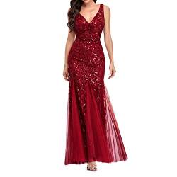 MKIUHNJ Damen-Fischschwanz-Abendkleider, Bestickt, ärmellos, V-Ausschnitt, Hochzeit, Brautjungfer, langes Kleid, bodenlang, Bandage, Abschlussball, Ballkleider Kleid Schwarz Glitzer Kleid Damen von MKIUHNJ