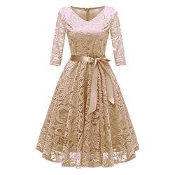 MKIUHNJ Damen Freizeitkleider Mit Spitzenbesatz Tüllkleider Für Frauen Frauen Vintage-Prinzessin Blumen Spitze Cocktail V-Ausschnitt Party Aline Swingkleid Sommerkleid Damen Kurz Tunikakleid Elegant von MKIUHNJ