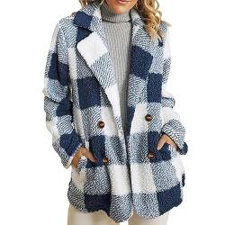 MKIUHNJ Langärmlige, karierte Jacke künstlicher Wolle für Damen. Faux Langarm Body Furry Oberbekleidung Damen Mantel Herbst Jacken Für Damen Kariert Damen Karomantel von MKIUHNJ