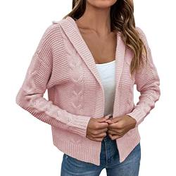 Pullover Für Damen Mit Kapuze Damen Lässige Mode Dicke Einfarbige Strickjacke Strickjacke Jacke Hoodie Pullover & Strickjacken Für Damen Strickpullover Damen Weiß Strickweste Damen Kurz (Pink, XL) von MKIUHNJ