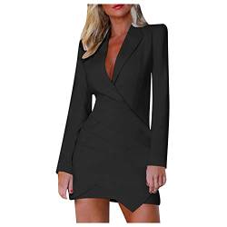 Wickelkleid Damen Kleider Damen Frauen lässige Elegante Kleider Langarm solide -Knopf nach Oben Büroarbeit Party Bleistift Midi-Anzug Kleid Festlich Damen Weihnachten Kleid Langarm Mädchen von MKIUHNJ