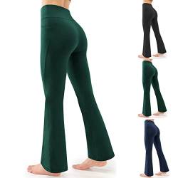 Yogahose Damen Lang Weites Bein Einfarbige High-Waist, Hochelastisch, Bauch-weg, Po-lift, Schlankmachend Yogahose ohne peinliche Nähte Leicht Ausgestellte Yogahose für Laufen, Fitness, Pilates von MKIUHNJ