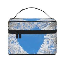 Blue Sky Winter Tree Reise-Make-up-Tasche, tragbare Kosmetiktasche für Frauen und Mädchen – stilvoll und geräumig, Blue Sky Winterbaum, Einheitsgröße von MKNAZ