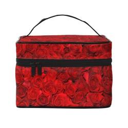 Blue Sky Winter Tree Reise-Make-up-Tasche, tragbare Kosmetiktasche für Frauen und Mädchen – stilvoll und geräumig, Rose steht für Liebe, Einheitsgröße von MKNAZ