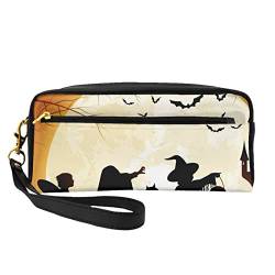 Bunte Schmetterling Reise Make-up Tasche Bleistift Fall Leder Tragbare Kosmetik Organizer Tasche Kulturbeutel für Frauen Mädchen, Halloween Kürbis1, Einheitsgröße von MKNAZ