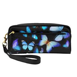 Bunte Schmetterling Reise Make-up Tasche Bleistift Fall Leder Tragbare Kosmetik Organizer Tasche Kulturbeutel für Frauen Mädchen, Schmetterling, Einheitsgröße von MKNAZ