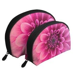 Bunte Streifen Reise Make-up Tasche 2 Pack Tragbare Kosmetik Organizer Tasche Kulturbeutel für Frauen Mädchen, Pink Dahlia, Einheitsgröße von MKNAZ