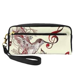 Bunte Streifen Reise Make-up Tasche Bleistift Fall Leder Tragbare Kosmetik Organizer Tasche Kulturbeutel für Frauen Mädchen, Flying Bird Musiknoten, Einheitsgröße von MKNAZ