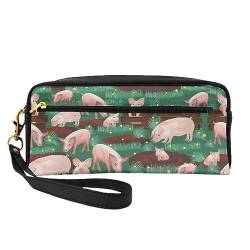 Grüne Tiere Reise Make-up Tasche Bleistift Fall Leder Tragbare Kosmetik Organizer Tasche Kulturbeutel für Frauen Mädchen, Schweinchen auf dem Bauernhof, Einheitsgröße von MKNAZ