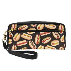 Kosmetiktasche mit amerikanischer Flagge, Adler, Unabhängigkeitstag, Reisen, Federmäppchen, Leder, tragbar, Kosmetiktasche, Kulturbeutel für Damen und Mädchen, Lustiges Essen Hot Dogs, Einheitsgröße von MKNAZ