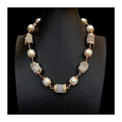 MKNAZ Mode-Accessoires Natürlicher weißer Quarz Druzy Stein weiße Muschel Perlenkette 20 Zoll Geschenk von MKNAZ