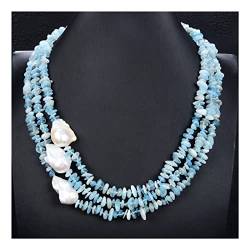 MKNAZ Mode-Accessoires Schmuck 21 Zoll 3 Stränge 26 mm natürliche weiße Keshi-Perlen-blaue Aquamarin-Halskette erfüllen von MKNAZ