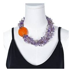 MKNAZ Mode-Accessoires Schmuck 50,8 cm, 4 Stränge, schöne natürliche lila Amethyst-Orange-Achat-Halskette for Frauen von MKNAZ