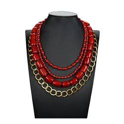 MKNAZ Mode-Accessoires Schmuck 4 Stränge Multi Form Rote Koralle Goldfarben plattierte Halskette 19 Zoll for Frauen erfüllen von MKNAZ