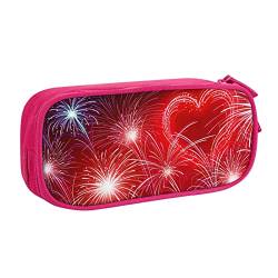 Red Hearts Firework Federmäppchen für Mädchen und Jungen, großes Fassungsvermögen, doppellagiges Stifteetui & Make-up-Tasche für Studenten, Künstler, Schule, Büro, College, rose, Einheitsgröße, von MKNAZ