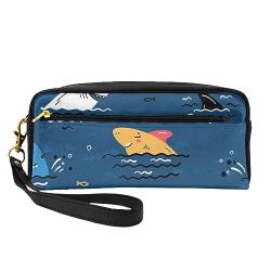 Reise-Make-up-Tasche mit Heißluftballon-Motiv, Leder, tragbar, Kosmetiktasche, Kulturbeutel für Damen und Mädchen, hai, Einheitsgröße von MKNAZ