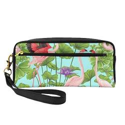 Reise-Make-up-Tasche mit Lotusblumen-Motiv, Leder, tragbar, Kosmetiktasche, Kulturbeutel für Damen und Mädchen, Flamingo Love Flowers, Einheitsgröße von MKNAZ