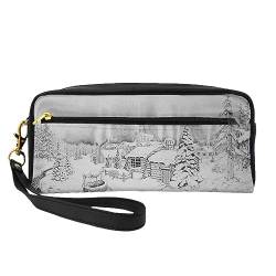 Reise-Make-up-Tasche mit rosafarbenem Schaf, Leder, tragbar, Kosmetiktasche, Kulturbeutel für Damen und Mädchen, Winter auf Schnee, Einheitsgröße von MKNAZ