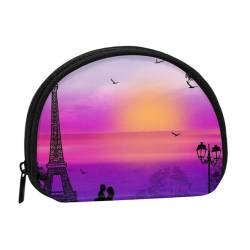 Rotes Auto vor dem Eiffelturm Kleine Münzgeldbörse Mini Brieftasche Beutel Kleingeldbörse Münzfach für den täglichen Gebrauch und Geschenke, Valentine Paris Eiffelturm Sonnenuntergang, Einheitsgröße, von MKNAZ