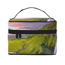 Spa Village of Floral Wasser Bad Salz Kerzen Reise Make-up Tasche, tragbare Kosmetiktasche für Frauen Mädchen – stilvoll und geräumig, Himmel und Wasserfall Landschaft, Einheitsgröße von MKNAZ