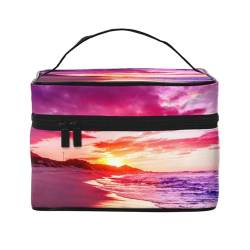 Spa Village of Floral Wasser Bad Salz Kerzen Reise Make-up Tasche, tragbare Kosmetiktasche für Frauen Mädchen – stilvoll und geräumig, Schöner Strand Sonnenuntergang, Einheitsgröße von MKNAZ