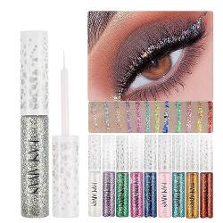 Eyeliner Bunt, MKNZOME 12 Farben Glitzer Eyeliner Flüssig Wasserfest Make Up Set Langlebiger Eyeliner Multifunktionale für Cosplay, Täglichen Gebrauch, Halloween, Weihnachten Party Make-up von MKNZOME