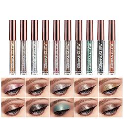 Flüssiger Lidschatten, MKNZOME 10 Farben Schminke Glitzer Lidschatten Liquid Eyeshadow Langlebiges Wasserdichtes Augen Make-up für Geburtstag Weihnachten Halloween Party oder Täglich von MKNZOME