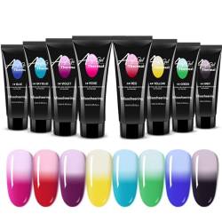 MKNZOME 8 Farben Poly Nail Gel, Acrylgel für Nägel Acrylgel Set Gel Farben für Nägel Gel für Nägel für Starter Nail Art Nägel Selber Machen - Die Farbe ändert sich mit der Temperatur von MKNZOME