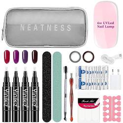 MKNZOME Gel Nagellack Pen, 3 In 1 One Step Nagel Gel Pen Keine Notwendigkeit Base Top Coat, mit UV Lampe und Komplett Maniküre Set, Nagellack Stift für zu Hause und Professionelle Nagelkunst Salon#2 von MKNZOME