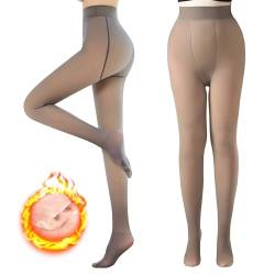 MLETULIPS Women's Warm Pantyhose Fake Translucent Fleece Winter Tights Leggings Thermal Pants Sheer (DE/NL/SE/PL, Alphanumerisch, L, XL, Große Größen, Regular, Pantyhose Translucent - Brown) von MLETULIPS