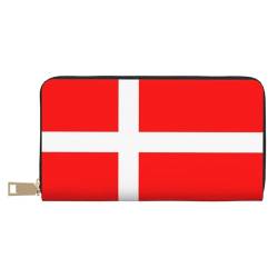 MLTRFGJ Strapazierfähige bedruckte und modische Ledergeldbörse mit sicherem Reißverschluss, Dänemark Flagge, Einheitsgröße von MLTRFGJ