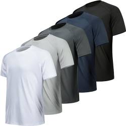 MLYENX 5/7er-Pack Workout-Shirts für Herren, schnell trocknend, feuchtigkeitsableitend, Herren-Shirts, Sport-T-Shirts, 5er Pack Schwarz, Dunkelgrau, Hellgrau, Weiß, Marineblau, L von MLYENX