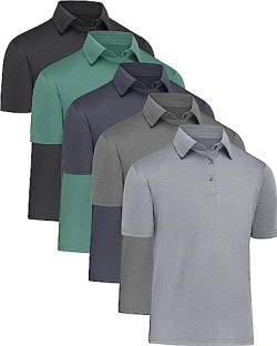 MLYENX Herren-Polo-Shirts, kurzärmelig, schnelltrocknend, feuchtigkeitsableitend, lässig, Golf-T-Shirts für Herren, 4/5er-Pack, 5er-Pack, Hellgrün, Dunkelgrau, Hellgrau, Marineblau, Schwarz, L von MLYENX