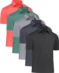 MLYENX Poloshirts für Herren, schnelltrocknend, athletisches Golf-Poloshirt, lässig, kurzärmelig, feuchtigkeitsableitend, 5 Stück, Schwarz, Orange, Hellgrau, Marineblau, Hellgrün, XL von MLYENX