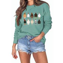 10 Lustige Hühner-Sweatshirts für Damen, Herbst Winter, Bauern, Geschenk, Hoodie, Rundhalsausschnitt, Langarm-Sweatshirt, Tops, hellgrün, XXL von MLZHAN