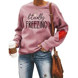 Damen-Sweatshirts buchstäblich frierend, Oversize Hoodie Rundhalsausschnitt mit rotem Herz Langarm Sweatshirt, rose gold, XX-Large von MLZHAN