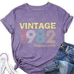 Damen Vintage 1982 Original Parts Shirts 40. Geburtstag Geschenk Tees Tops Sommer Kurzarm Retro Geburtstag Shirt, violett, XX-Large von MLZHAN