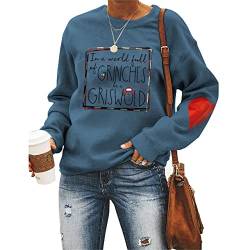 Damen Weihnachts-Sweatshirts Griswold Kpop Harajuku Hoodie Langarm mit rotem Herz Tops, Blau, L von MLZHAN