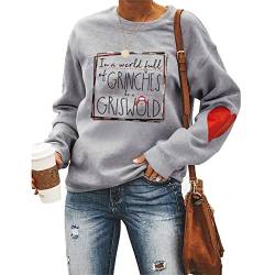 Damen Weihnachts-Sweatshirts Griswold Kpop Harajuku Hoodie Langarm mit rotem Herz Tops, GRAU, XXL von MLZHAN