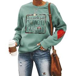 Damen Weihnachts-Sweatshirts Griswold Kpop Harajuku Hoodie Langarm mit rotem Herz Tops, Hellgrün, L von MLZHAN