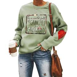 Damen Weihnachts-Sweatshirts Griswold Kpop Harajuku Hoodie Langarm mit rotem Herz Tops, Olivgrün, M von MLZHAN