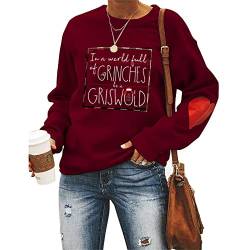 Damen Weihnachts-Sweatshirts Griswold Kpop Harajuku Hoodie Langarm mit rotem Herz Tops, Weinrot, XL von MLZHAN