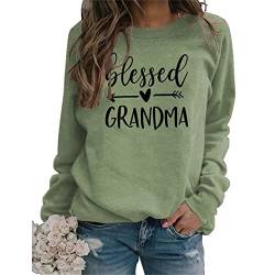 Frauen Blessed Grandma Sweatshirts Pfeil Grafik Streetwear Hoodie Rundhalsausschnitt Langarm Sweatshirt Tops, Olivgrün, L von MLZHAN