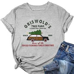 Griswold's Tree Farm T-Shirts für Damen, Weihnachtsbaum, Auto, Rundhalsausschnitt, kurze Ärmel, grau, Groß von MLZHAN