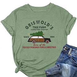 Griswold's Tree Farm T-Shirts für Damen, Weihnachtsbaum, Auto, Rundhalsausschnitt, kurze Ärmel, olivgrün, Mittel von MLZHAN