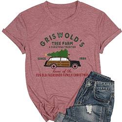 Griswold's Tree Farm T-Shirts für Damen, Weihnachtsbaum, Auto, Rundhalsausschnitt, kurze Ärmel, rose gold, Mittel von MLZHAN