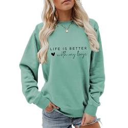Life Is Better with My Boys Print Women Sweatshirt Funny Mom Boys Shirts Long Sleeve Pullover Tops Mom Sweatshirt Gift, lichtgrün, 46 von MLZHAN