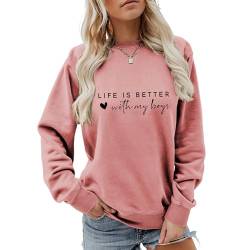 Life Is Better with My Boys Print Women Sweatshirt Funny Mom Boys Shirts Long Sleeve Pullover Tops Mom Sweatshirt Gift, rose gold, 36 von MLZHAN